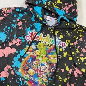 Nickelodeon Splatter Paint Hoodie Graphic Print 90s Cartoons Pullover L